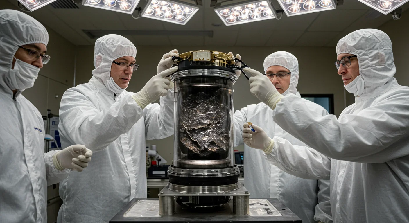 Scientists examining asteroid Bennu sample containing water-bearing minerals in NASA clean room