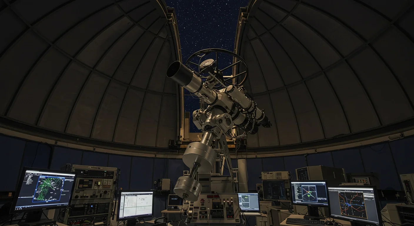 Large telescope inside observatory dome during nighttime astronomical observations