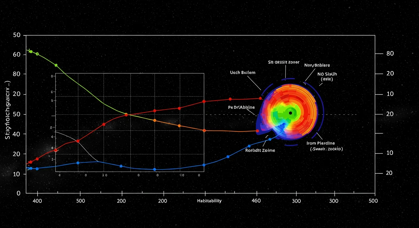 Scientific visualization mapping exoplanet habitability zones across stellar types
