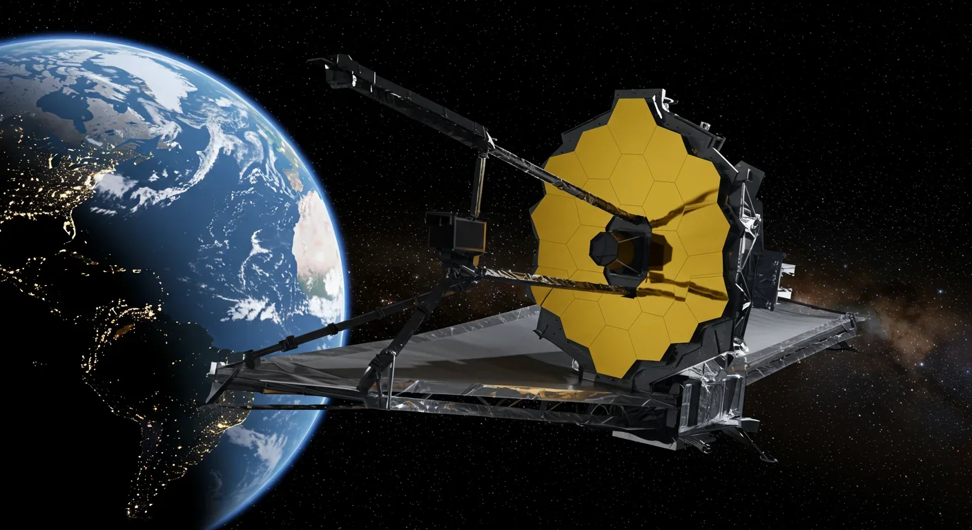 James Webb Space Telescope in orbit with golden mirrors visible