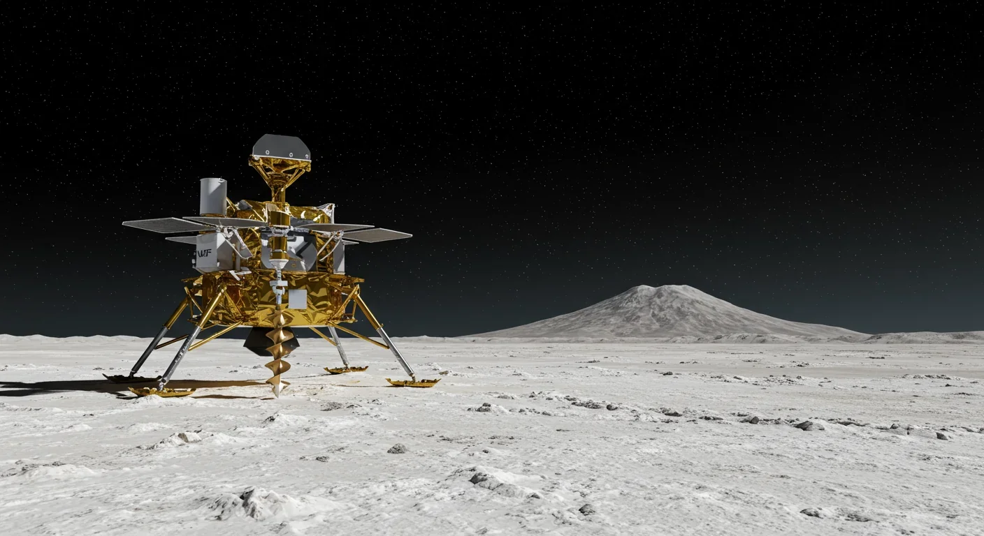 Concept art of future Ceres lander drilling into bright salt deposits for sample collection