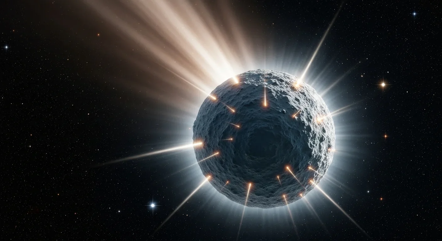 Pristine comet from the Oort Cloud showing nucleus, glowing coma, and streaming tail during first approach to inner solar system