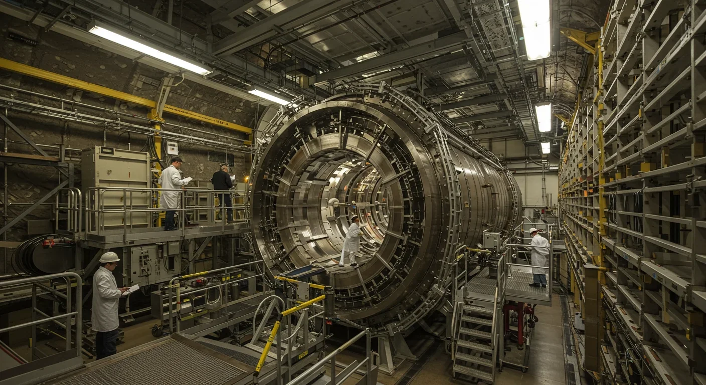 IceCube neutrino detector array at South Pole research station during Antarctic night
