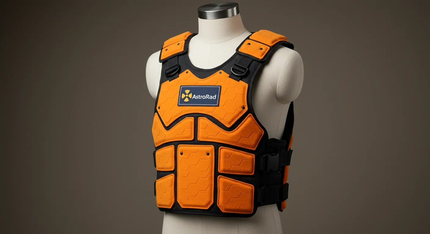 AstroRad radiation vest with hexagonal protective panels displayed on mannequin