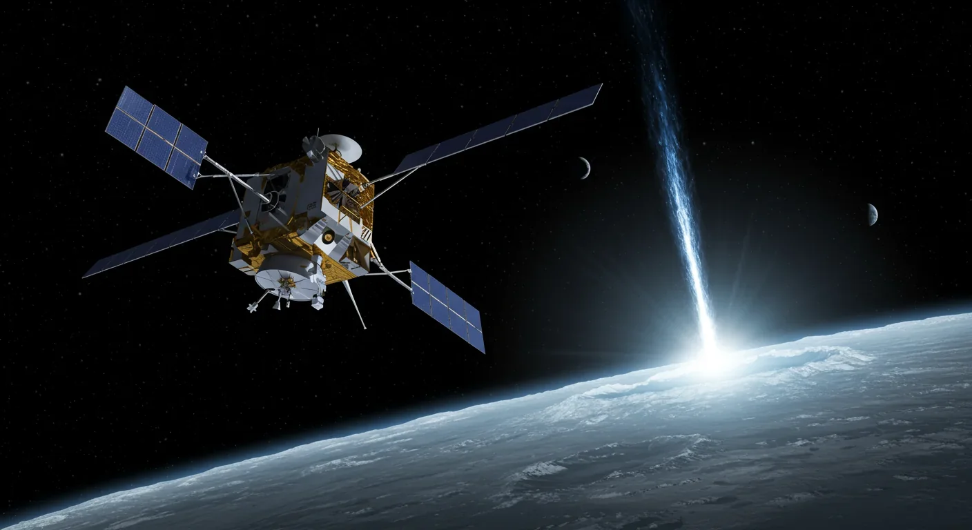 Enceladus Orbilander spacecraft approaching south pole to sample plumes and search for life