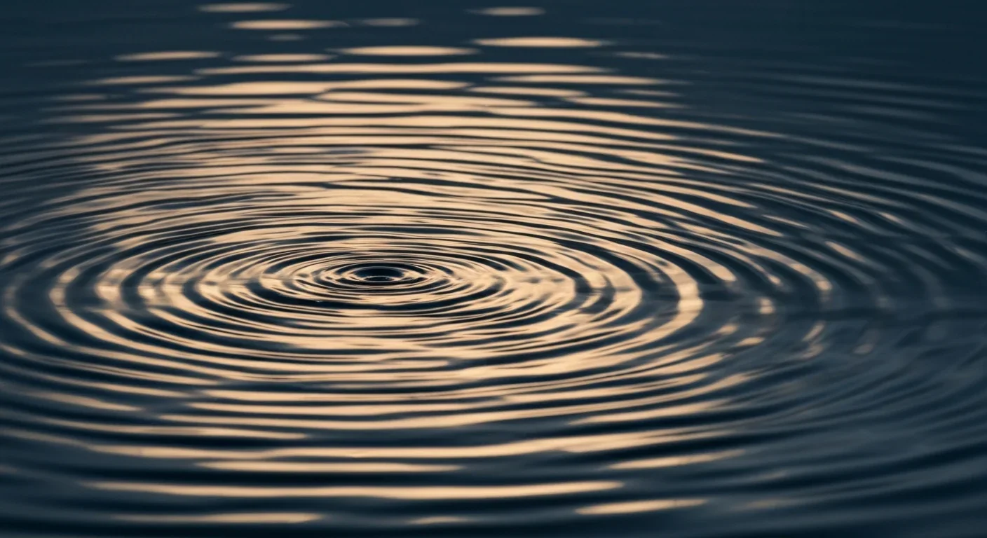 Concentric rings of golden and blue light rippling across a dark reflective surface representing light echoes