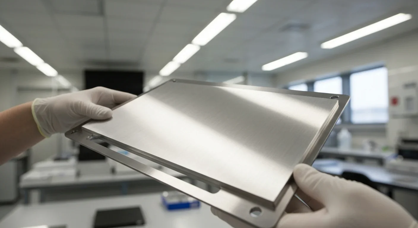 Close-up of a polished titanium plate used in aerospace radiation shielding applications