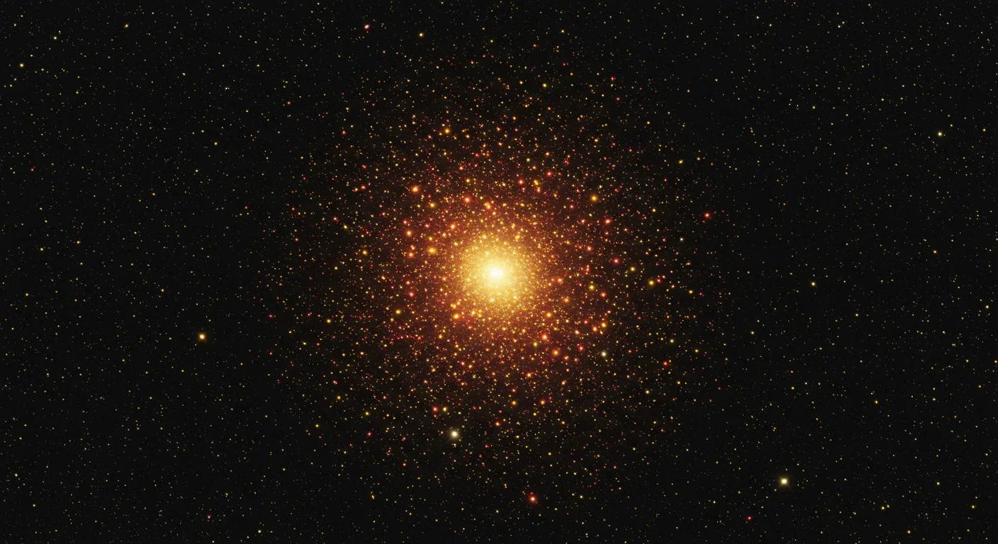 Dense globular cluster of ancient stars where some Fast Radio Bursts originate, photographed against deep space