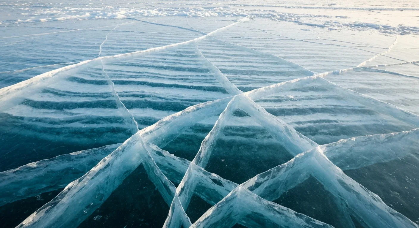 Cracked ice surface showing complex geological patterns