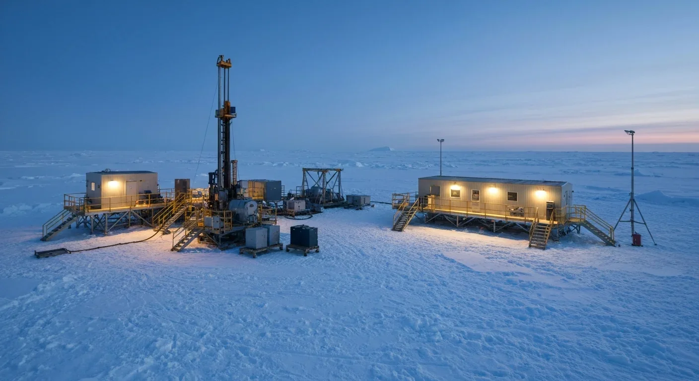Ice drilling research station with scientific equipment