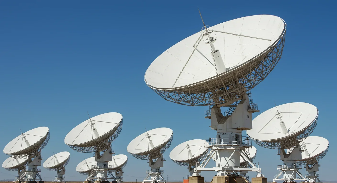 Satellite ground station with fixed dish antennas for geostationary orbit communications