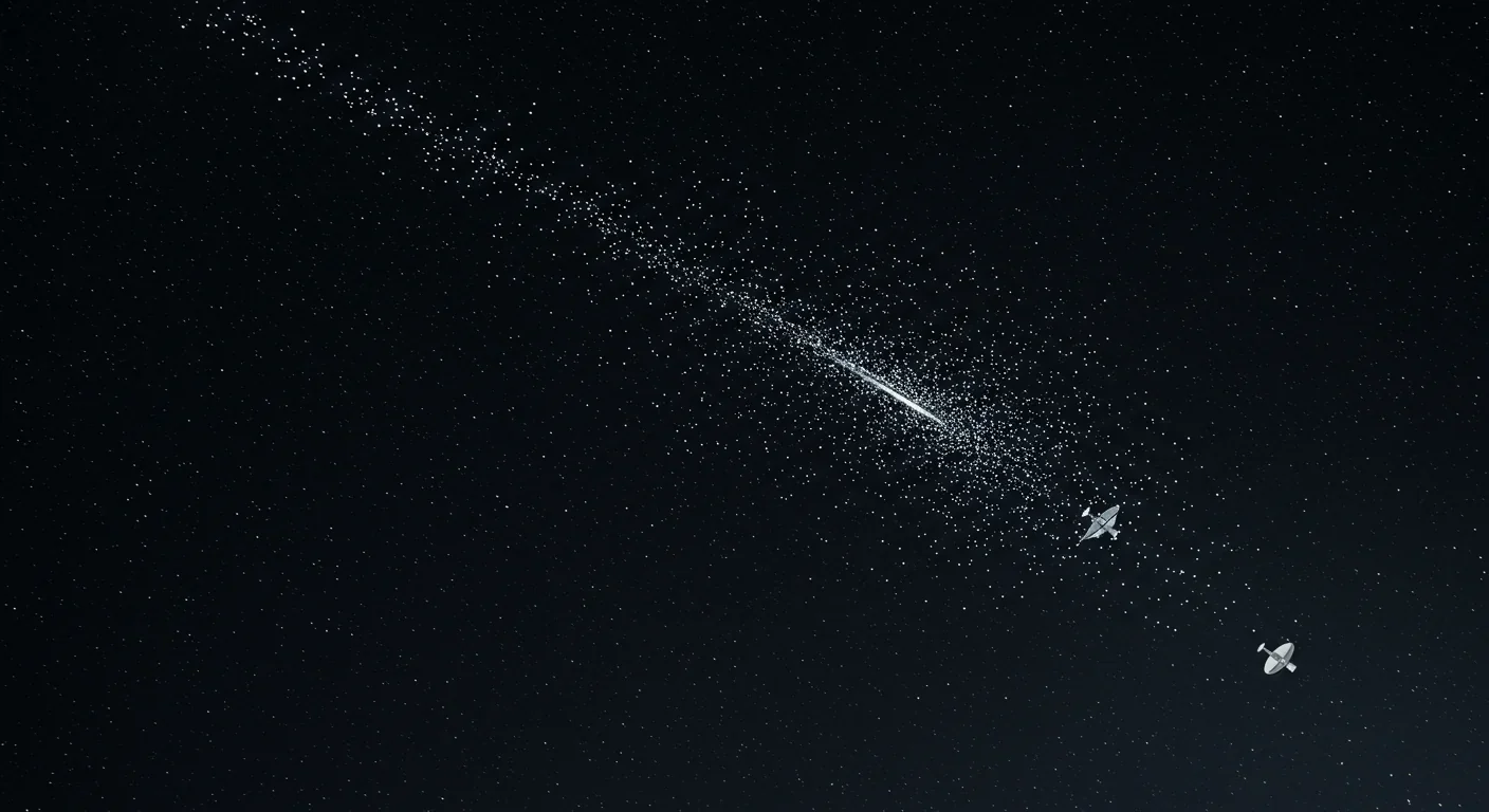 LEO satellite constellation trails compared to stationary geostationary satellite