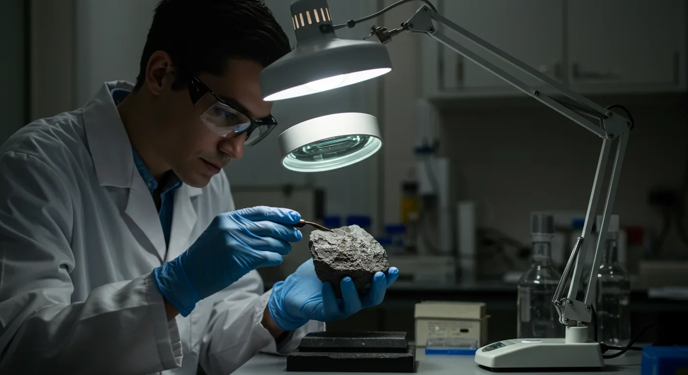Apollo astronaut examining magnetized lunar rocks that hold clues to the Moon's violent formation