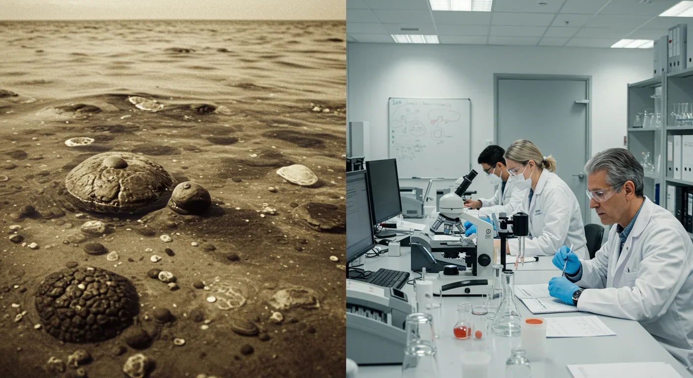 Early Earth stromatolites contrasted with modern scientists studying protocell formation in laboratory