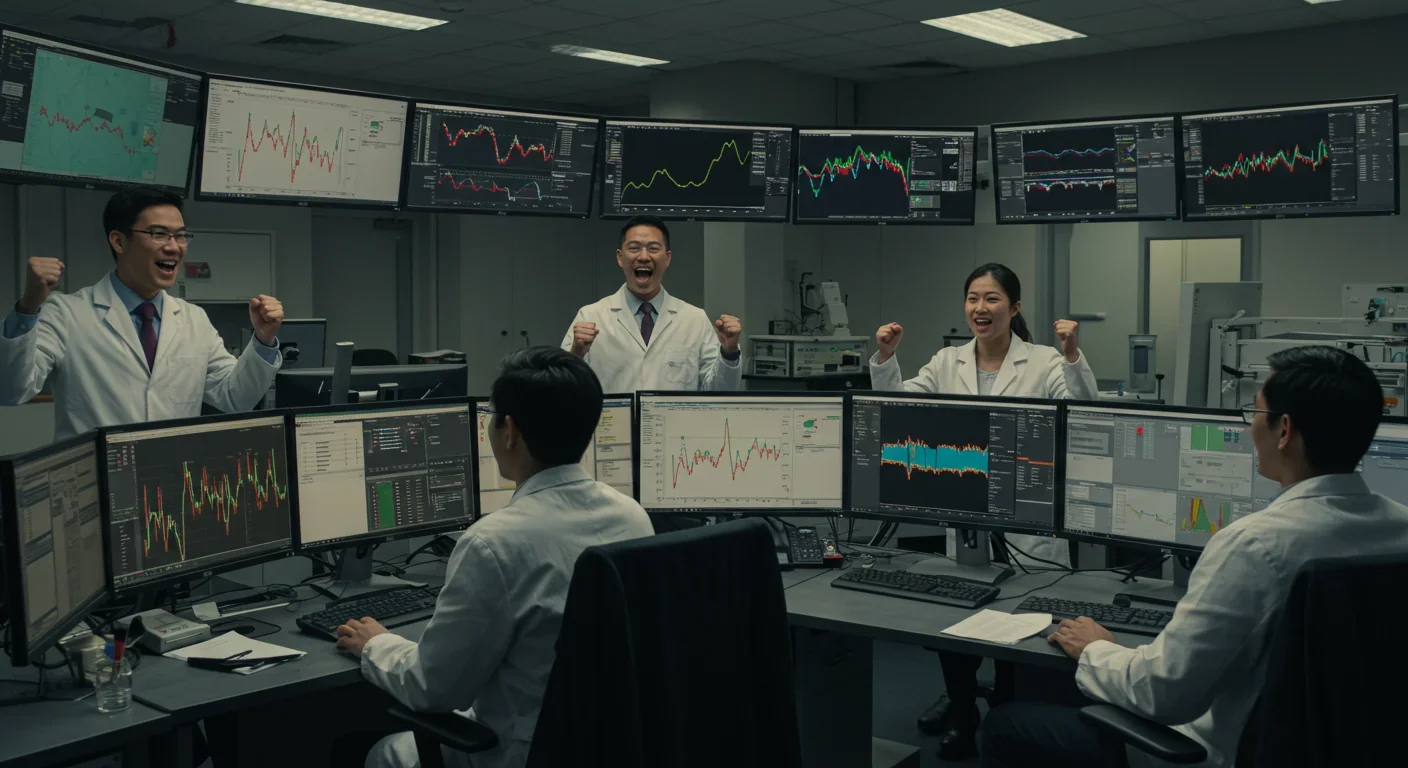 Scientist analyzing colorful spectral data showing exoplanet atmospheric composition on computer screens