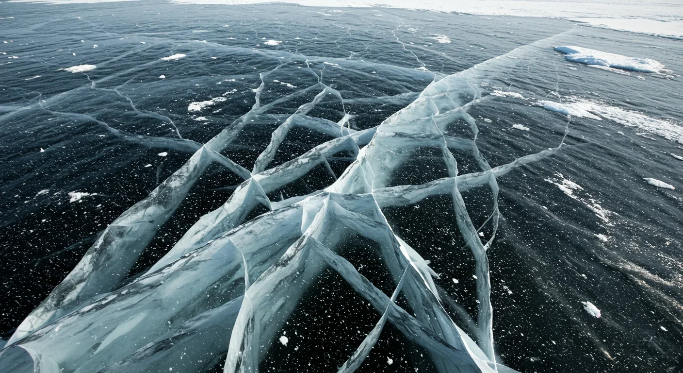 Fractured ice surface showing tiger stripe formations