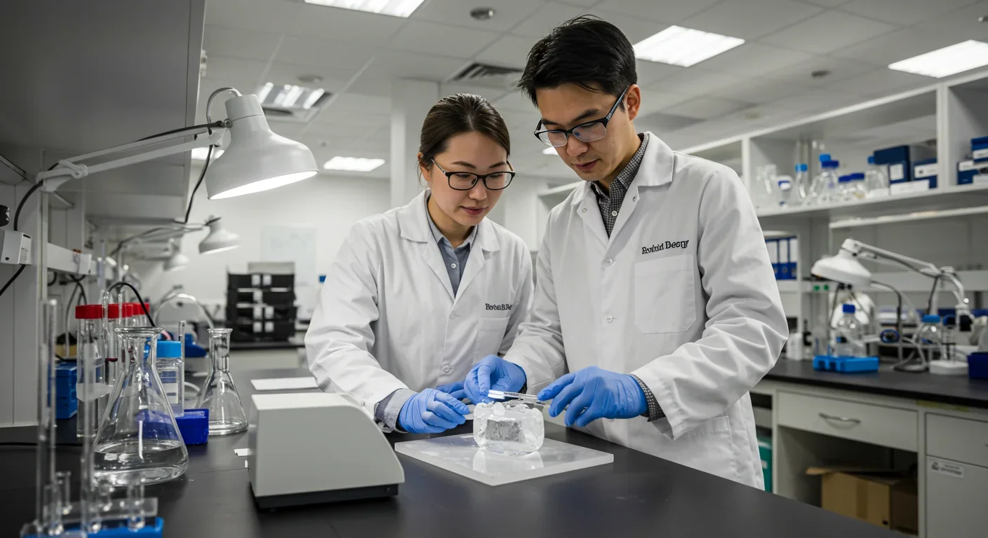 Scientists analyzing ice samples in a research laboratory