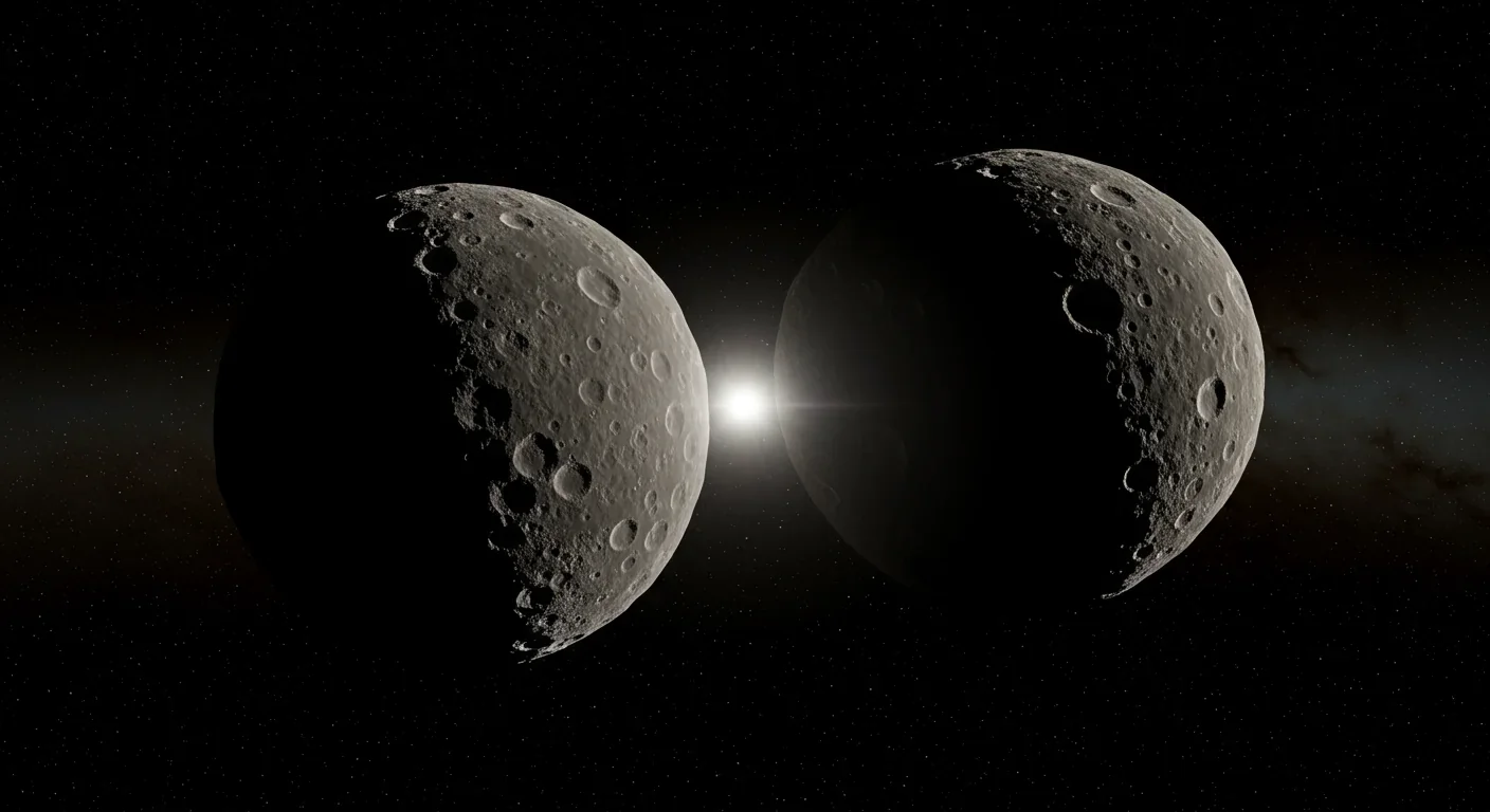 Binary Trojan asteroids Patroclus and Menoetius orbiting each other in space