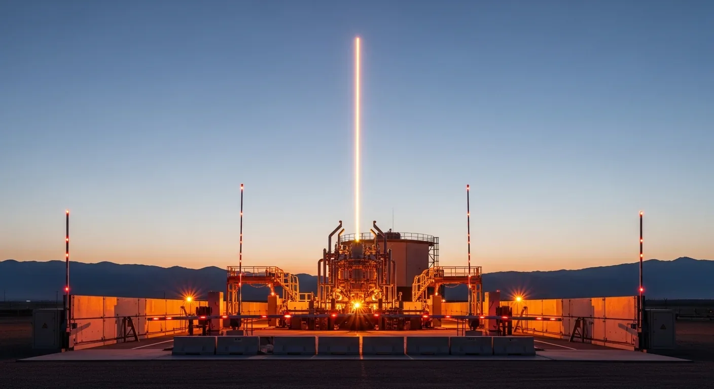 Ground-based laser facility beaming power upward at dusk for space elevator testing