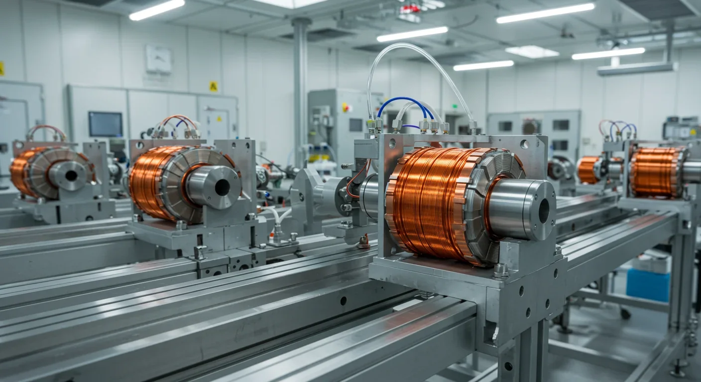 Close-up of electromagnetic coil technology used in mass driver systems
