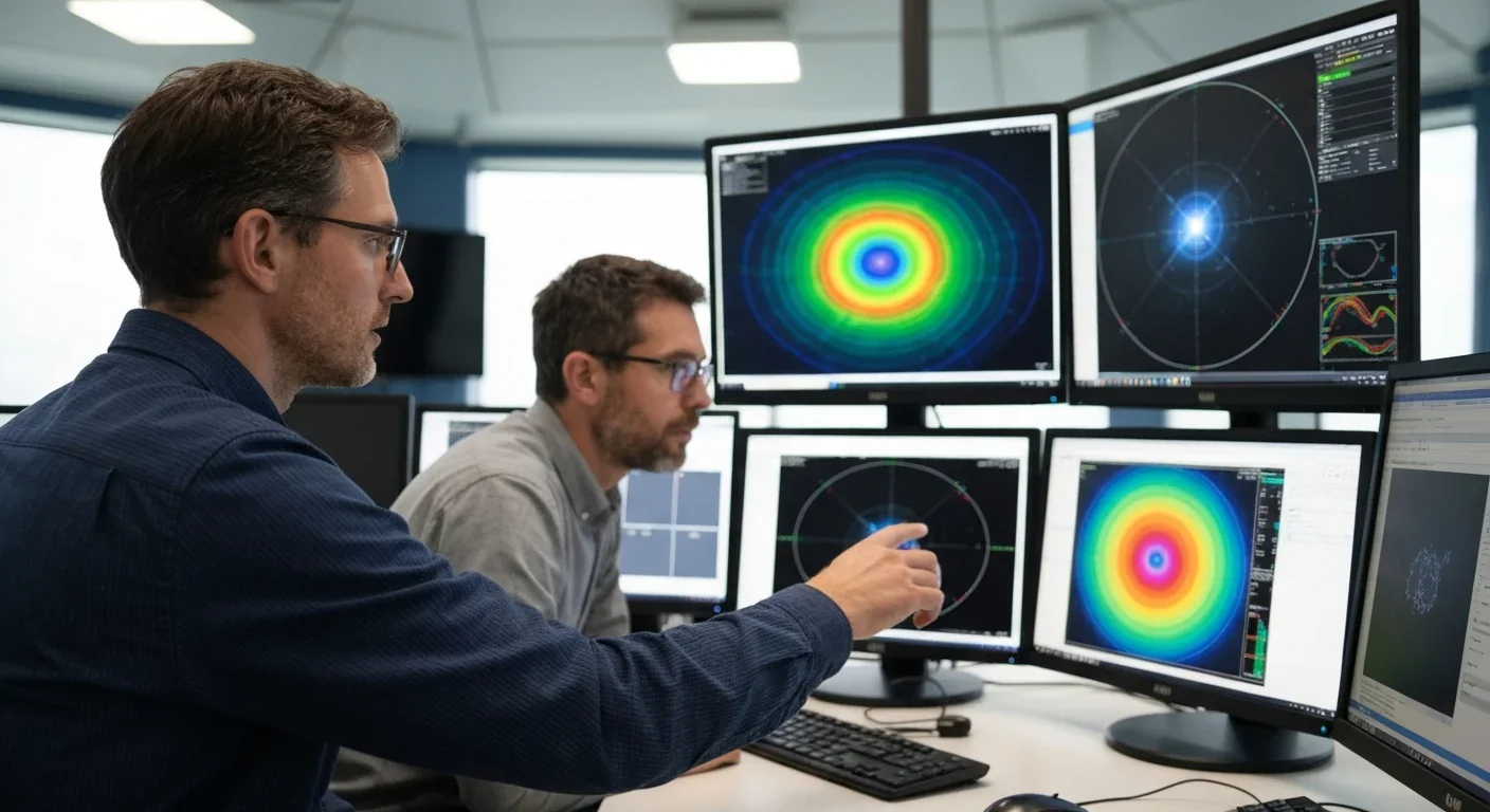 Scientists analyzing magnetar magnetic field data in observatory control room