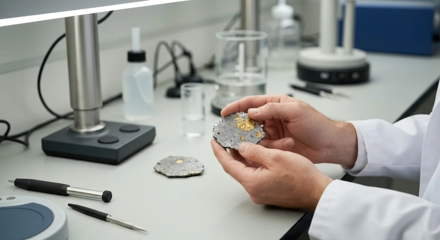 Scientist examining meteorite containing heavy elements forged in stellar processes