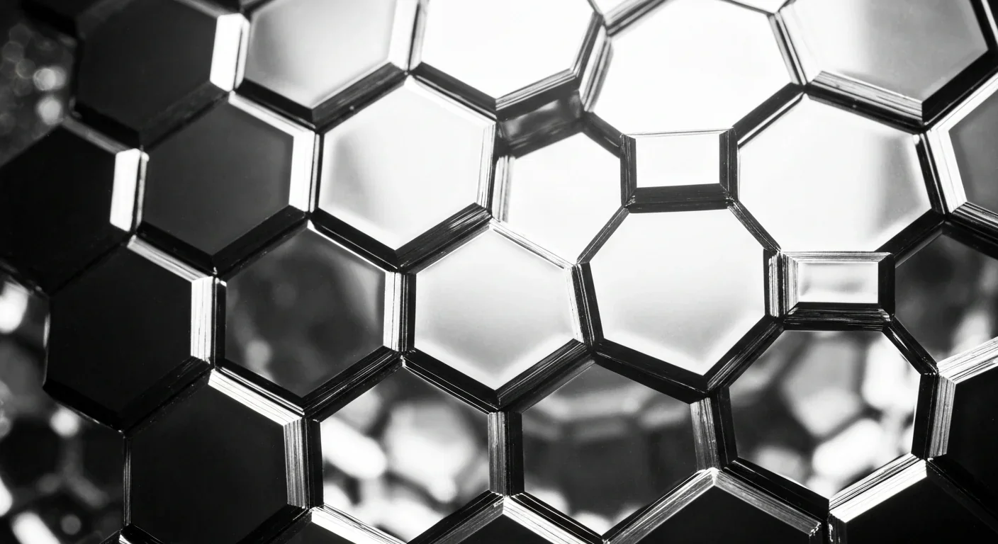 Metallic crystalline lattice structure representing the ultra-dense crust of a magnetar, billions of times stronger than steel