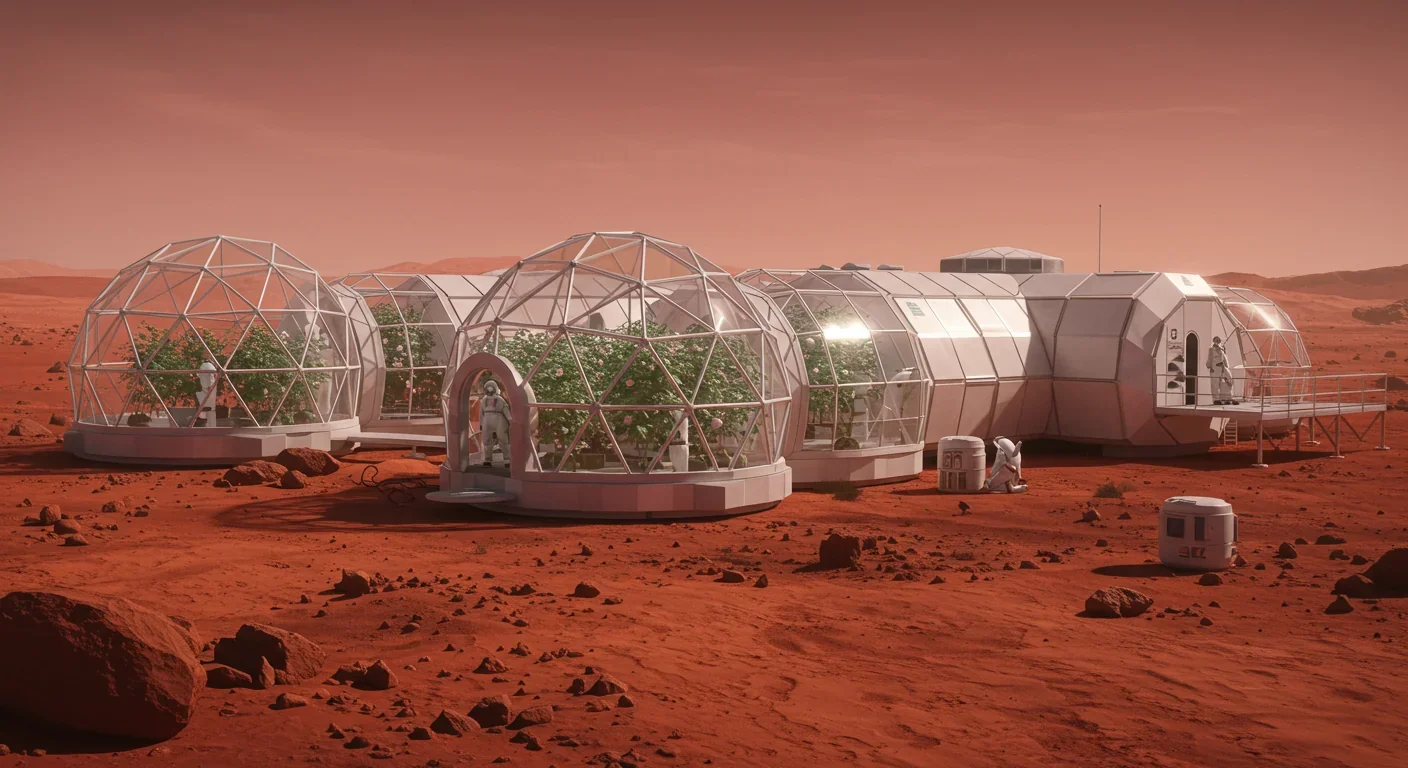 Protected Mars habitat with transparent dome enabled by artificial magnetosphere shielding astronauts from radiation