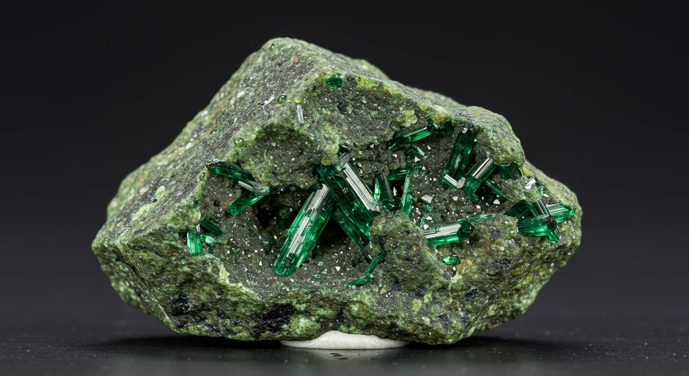 Olivine-rich rock sample demonstrating serpentinization process that can produce methane geologically