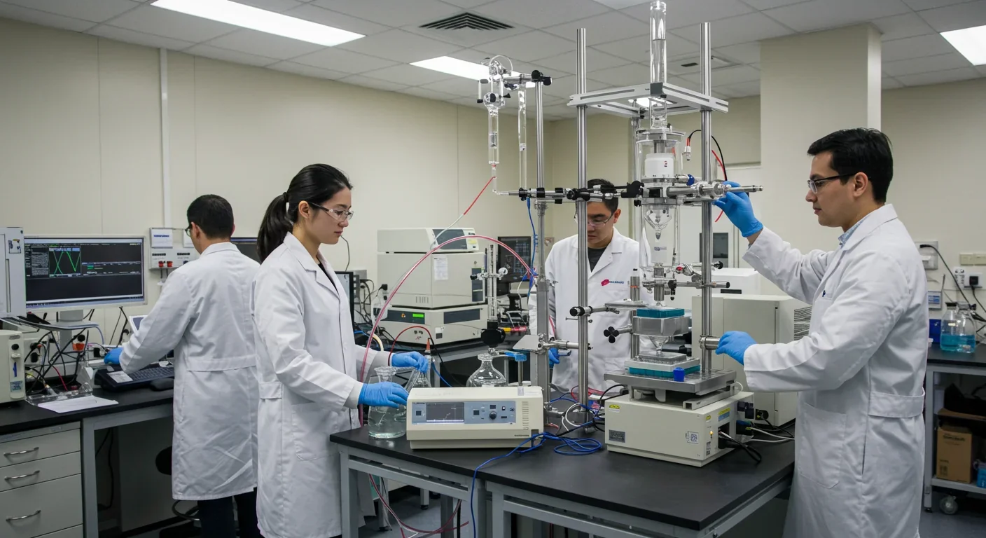 Physicists operating diamond anvil cell equipment to create extreme pressure conditions in laboratory