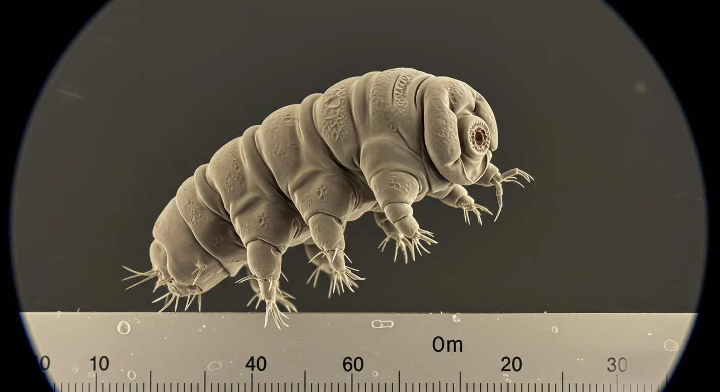 Electron microscope photograph of tardigrade showing detailed body structure and protective features