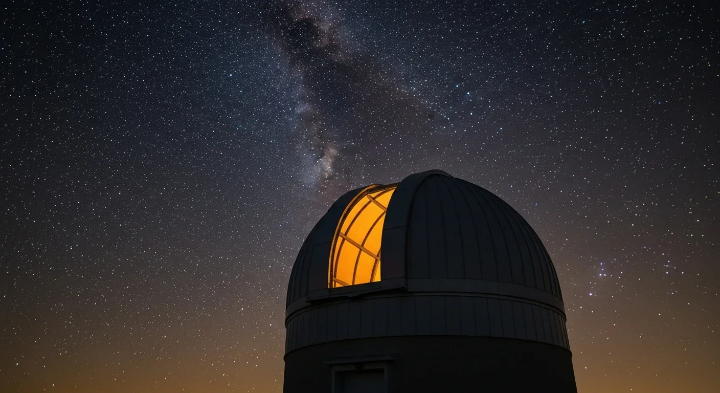 Observatory dome under a starry night sky with the Milky Way visible overhead
