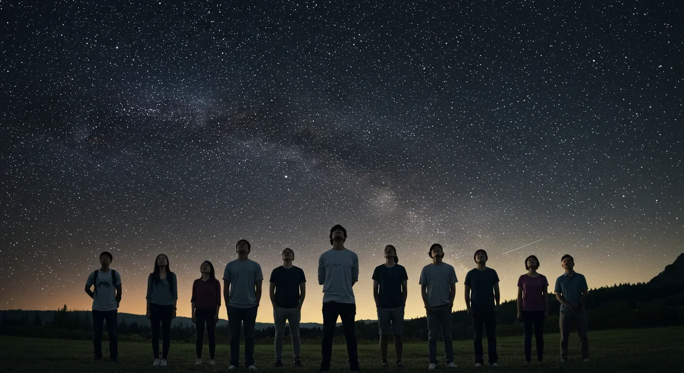 People experiencing awe while stargazing together under night sky