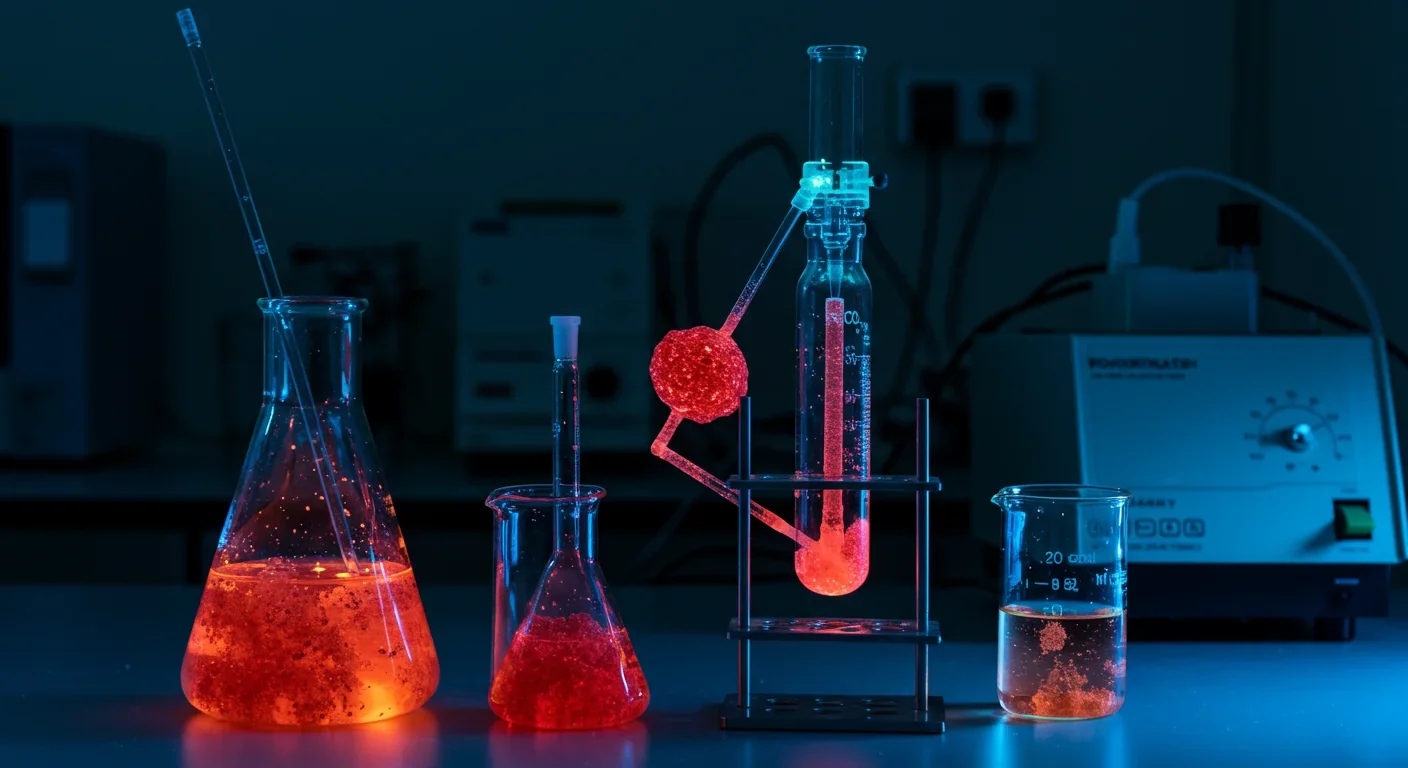 Laboratory sample of synthesized tholins showing characteristic rust-brown color