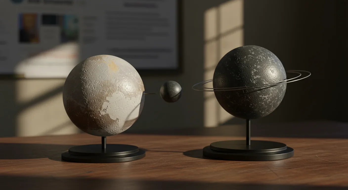 Physical model demonstrating the Pluto-Charon binary planet orbital relationship