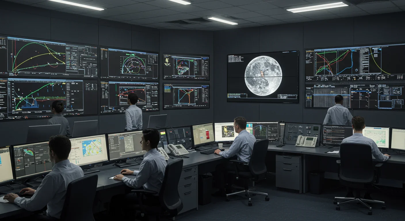 Aerospace engineers assembling lunar spacecraft in modern facility representing commercial space industry growth