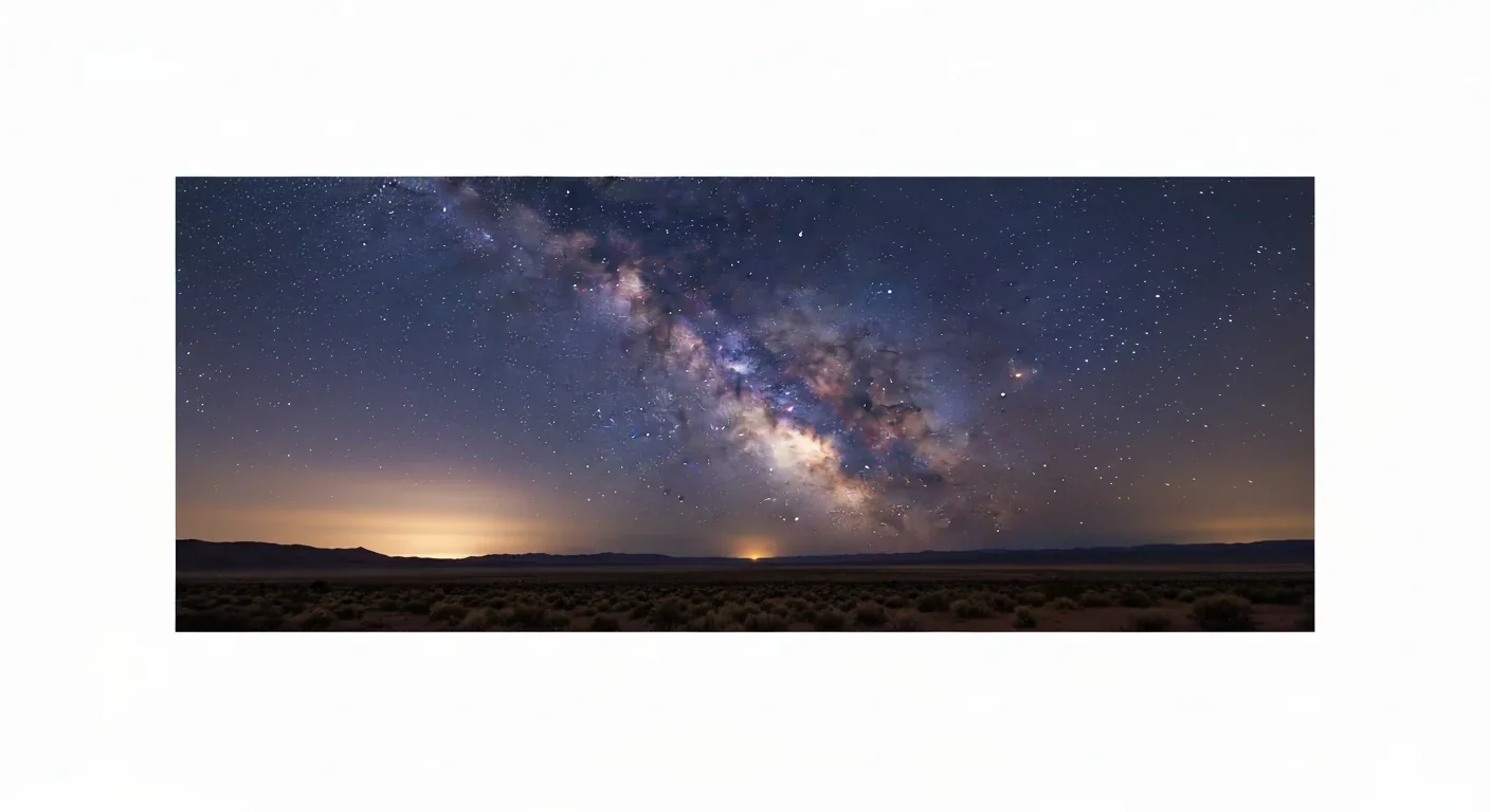 Starfield and Milky Way visible in a clear night sky over a desert landscape