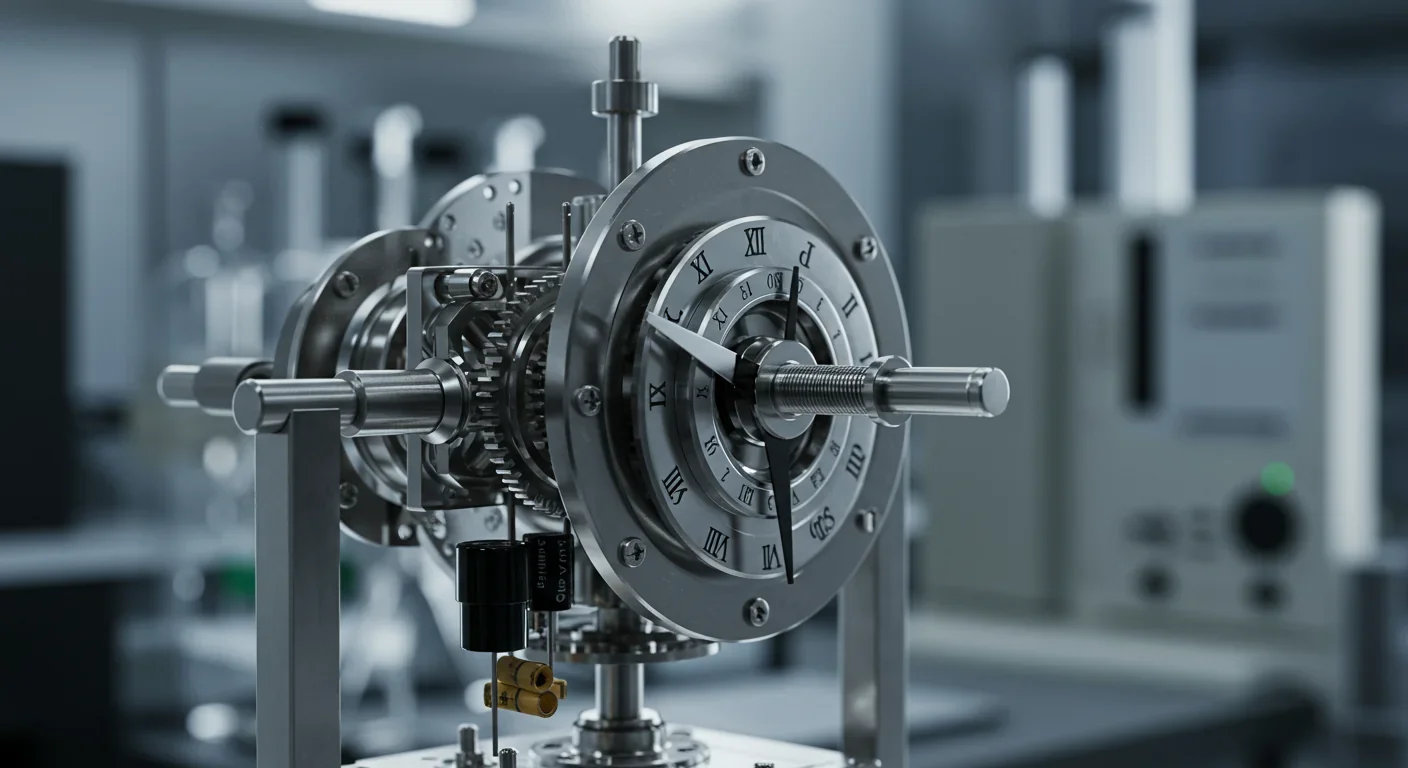 Atomic clock mechanism showing precision timing technology