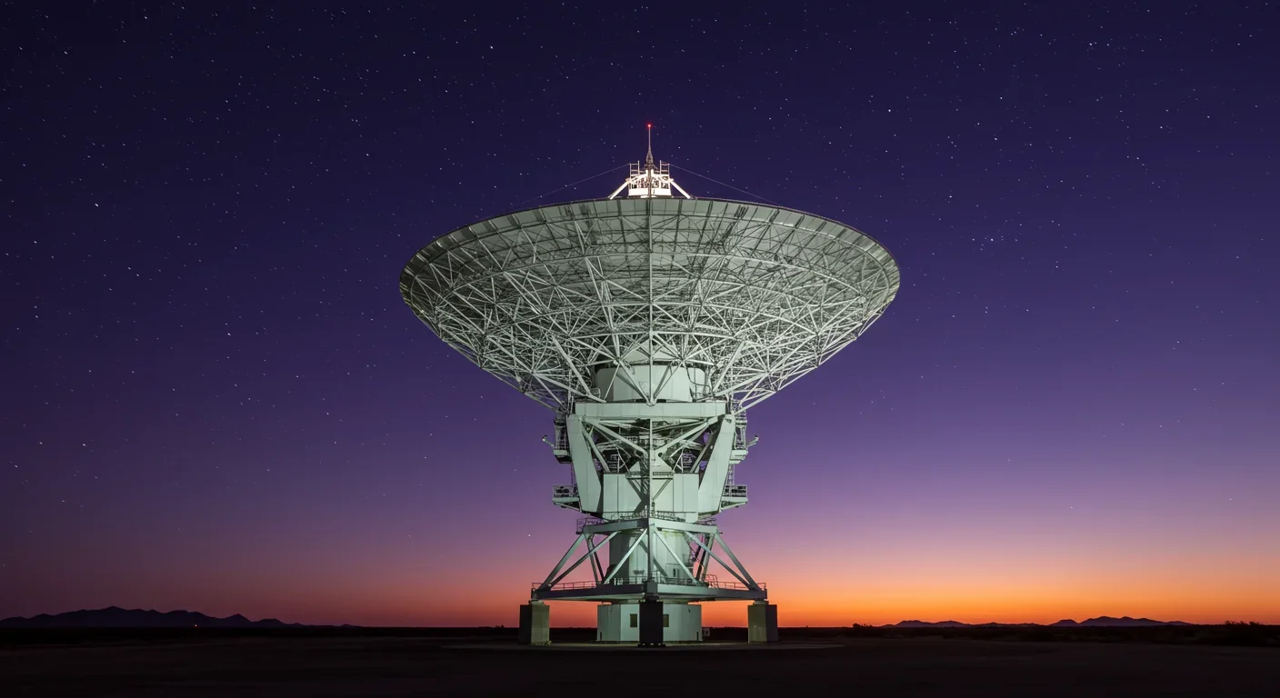 NASA Deep Space Network antenna facility at dusk