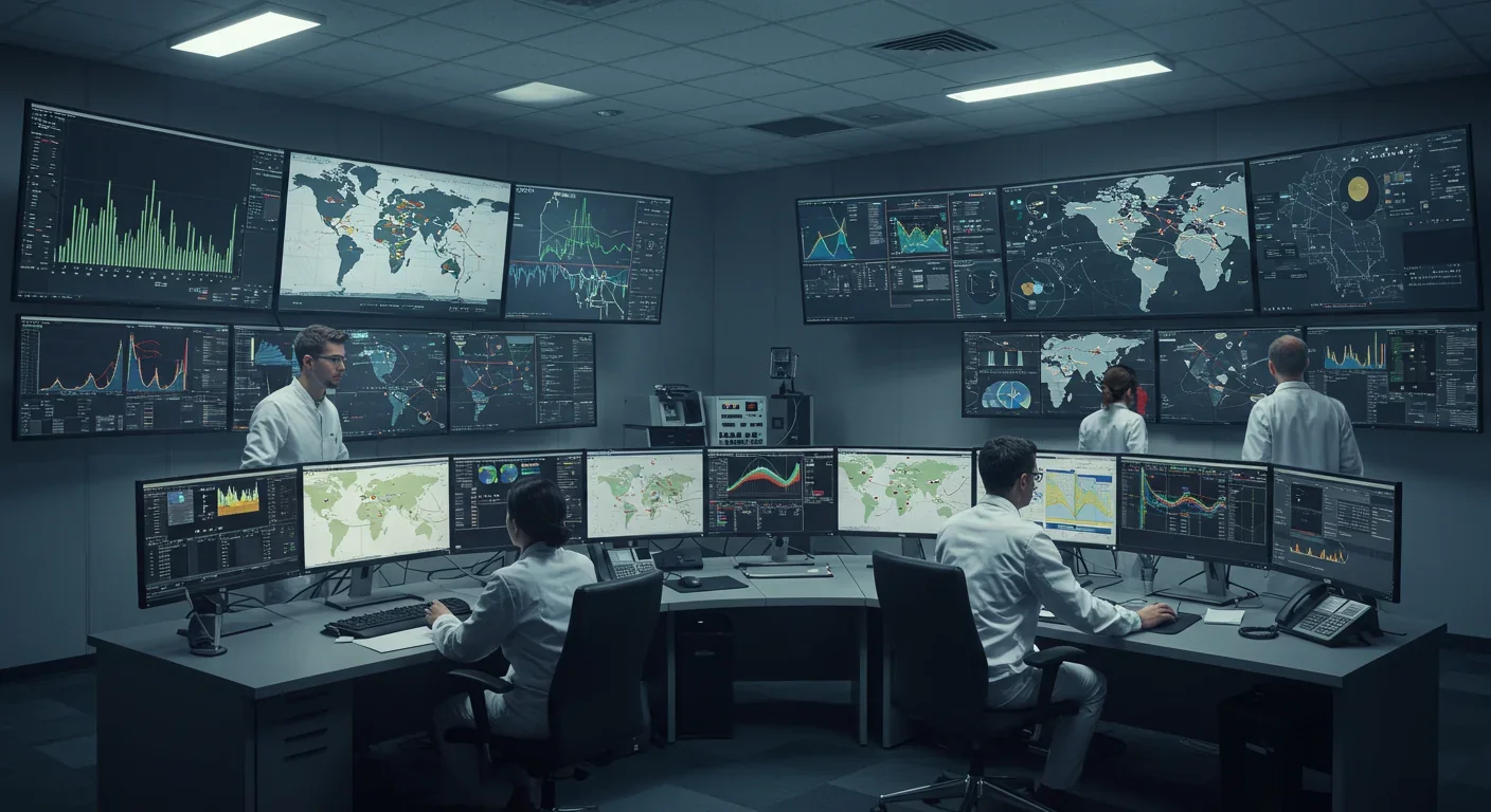 Scientist working with precision optical equipment for quantum communications research