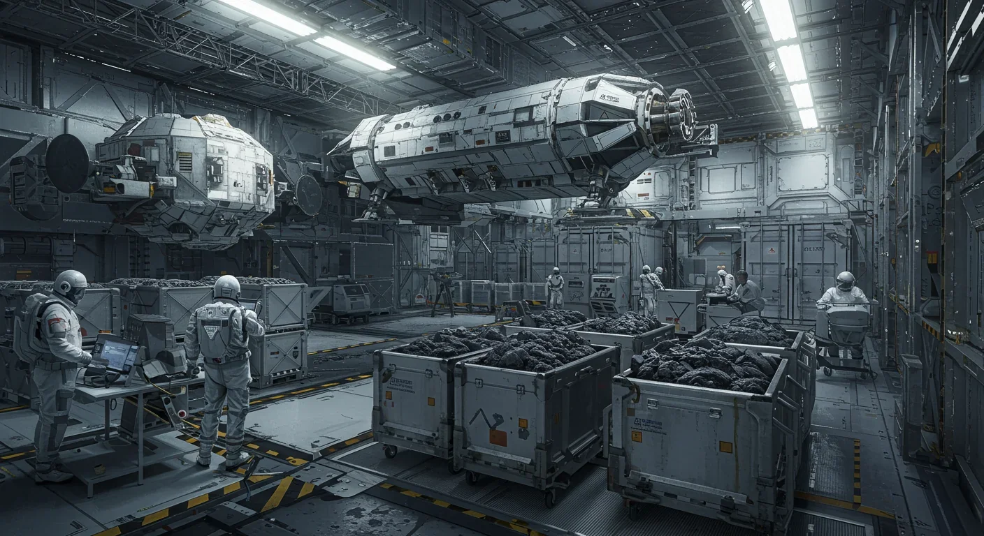 Orbital refueling station processing water extracted from asteroids for spacecraft fuel production