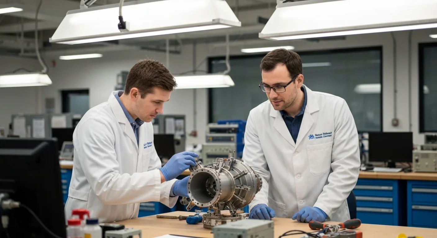 Engineers developing rotating detonation engine components