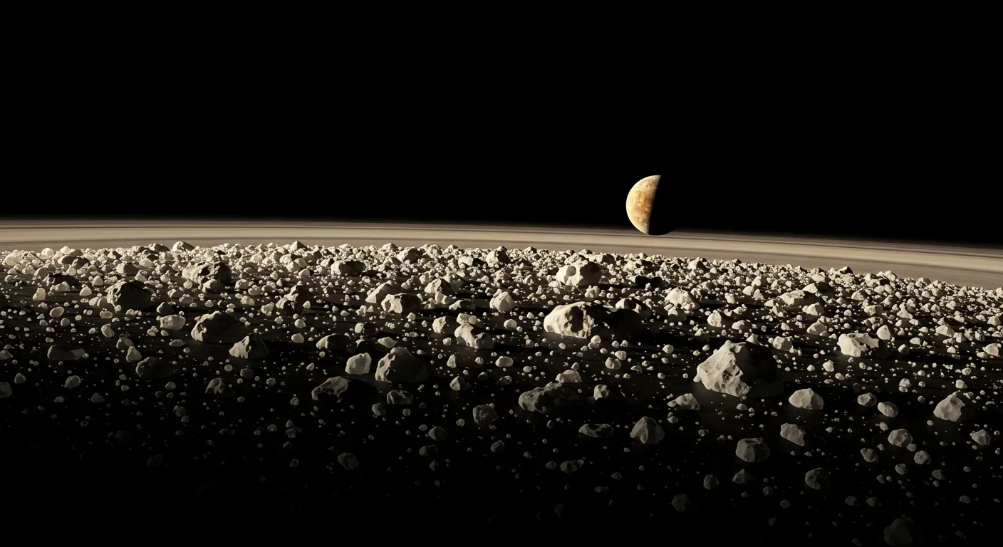 Detailed view of Saturn's ring particles showing ice and rock fragments of different sizes