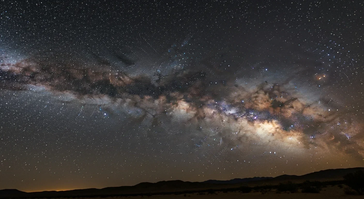 The Milky Way galaxy stretching across a dark night sky filled with countless stars photographed from a desert