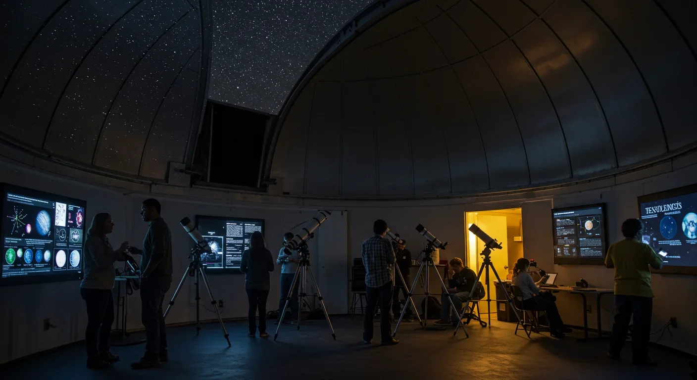 Amateur astronomers and students learning about exoplanet imaging discoveries at a public observatory