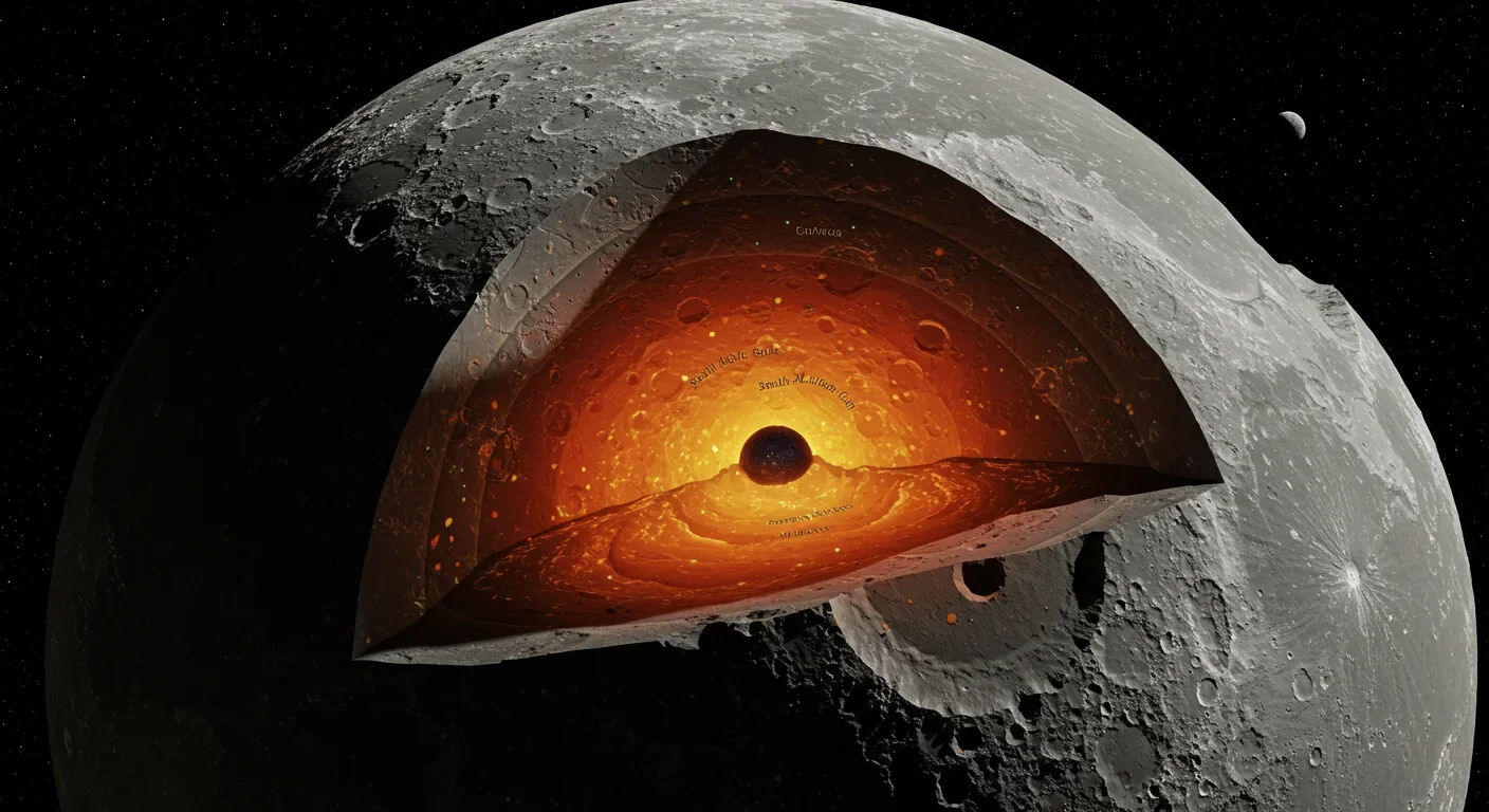 Cross-section diagram of the Moon showing how the South Pole-Aitken impact penetrated through the crust to potentially expose mantle material