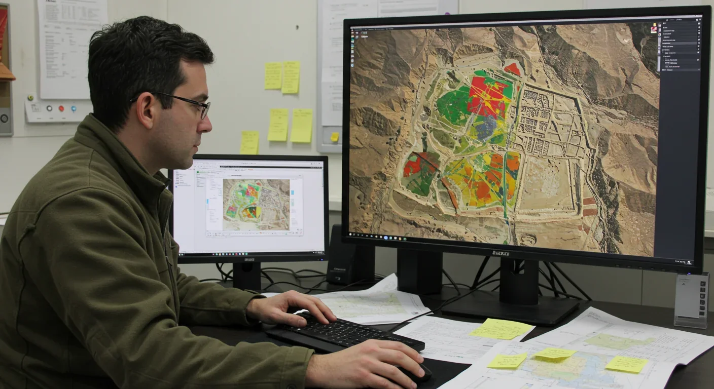 Multispectral satellite imagery revealing buried archaeological structures through crop marks