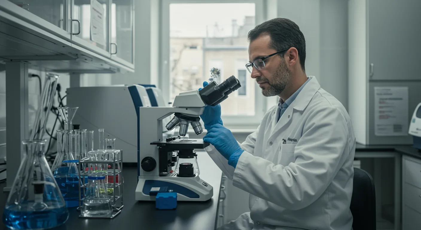 Scientist examining protein crystal samples in laboratory