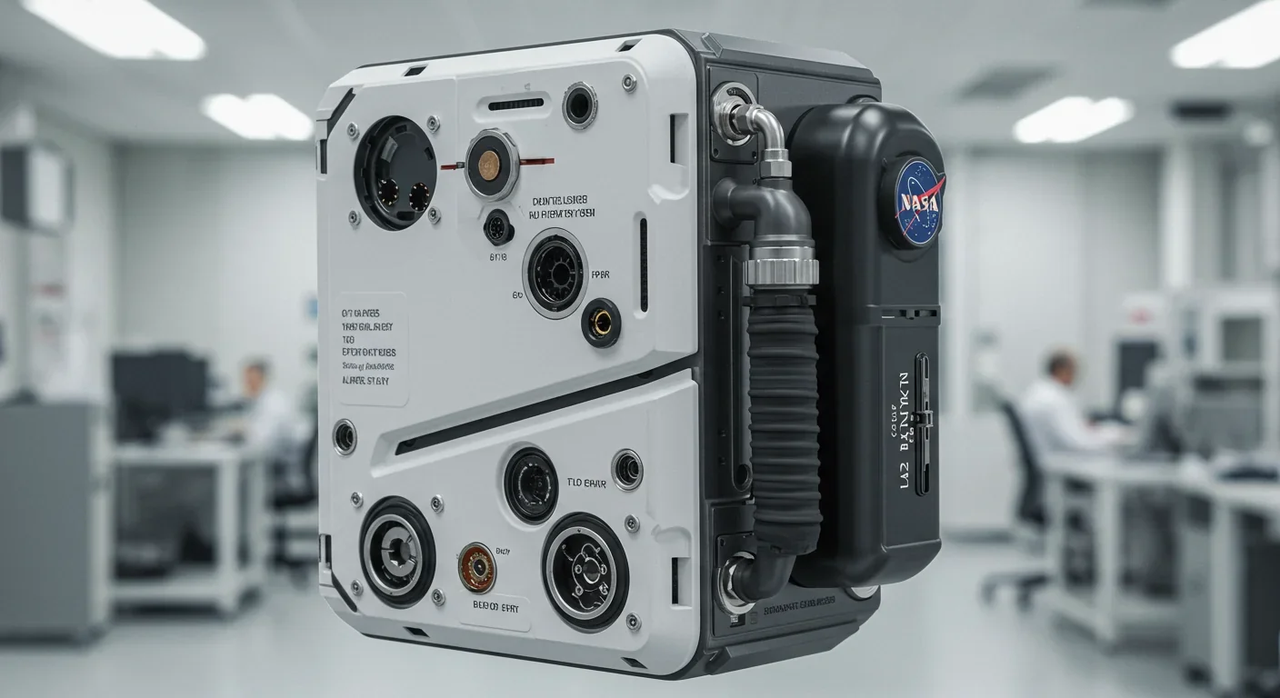 Portable life support system backpack showing advanced CO2 removal and thermal management technology