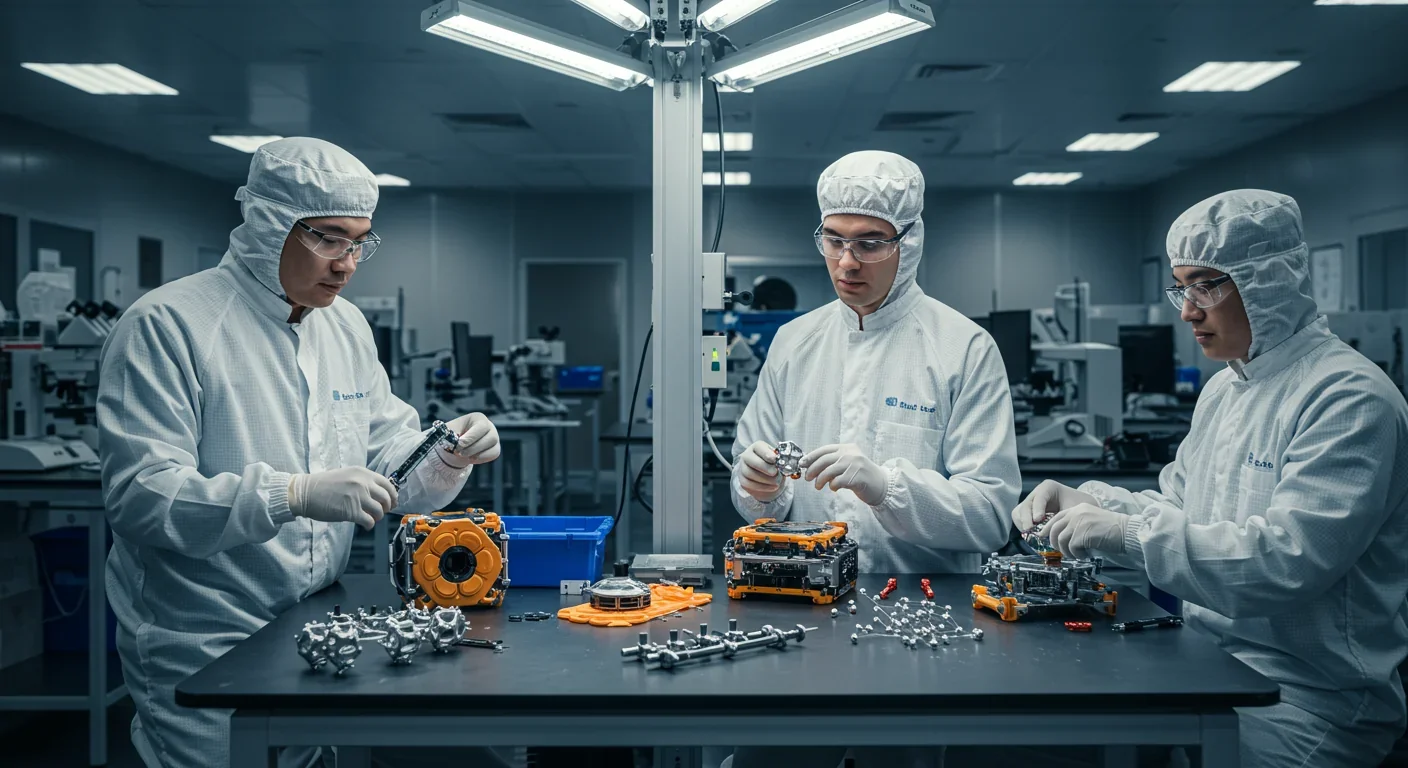 Large radio telescope array at dusk with multiple dishes scanning the sky
